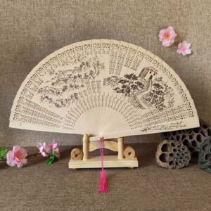 jycch hand fans for women foldable, hand held fans exquisite hollow great wall folding fan with tassel handmade bamboo chinese fan home decorative folding fans for dance party wedding gift