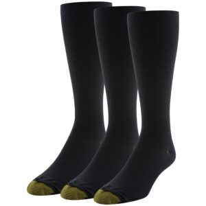 goldtoe men's mild compression over the calf socks, multipairs, black (3-pairs), large