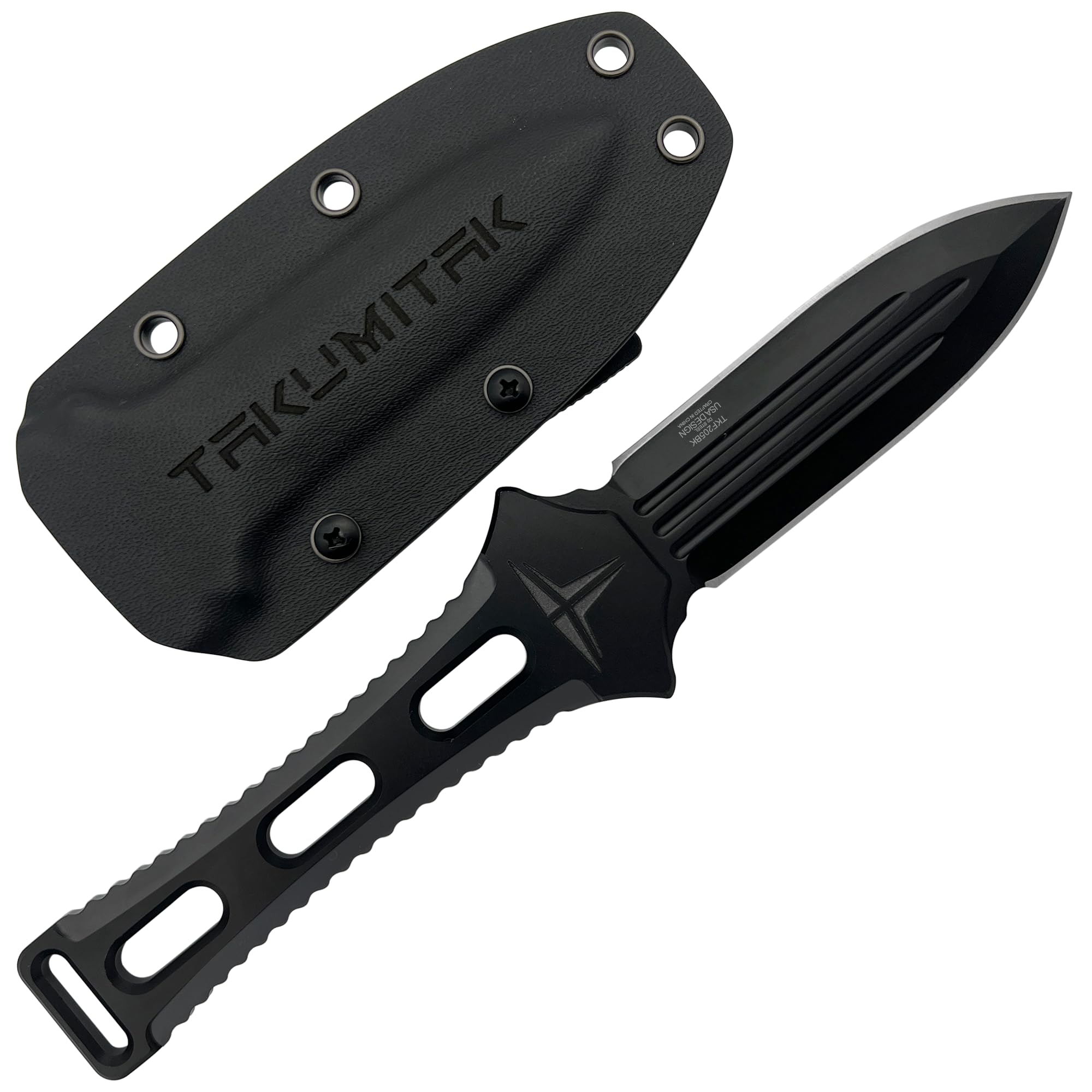 TAKUMITAK Hunting Knife Survival Knife D2 Fixed Blade Knives G10 Handle Kydex Sheath Molle Clip Camping Survival Tactical Hunting Gear EDC Knife 40062 (Black TKF205BK)