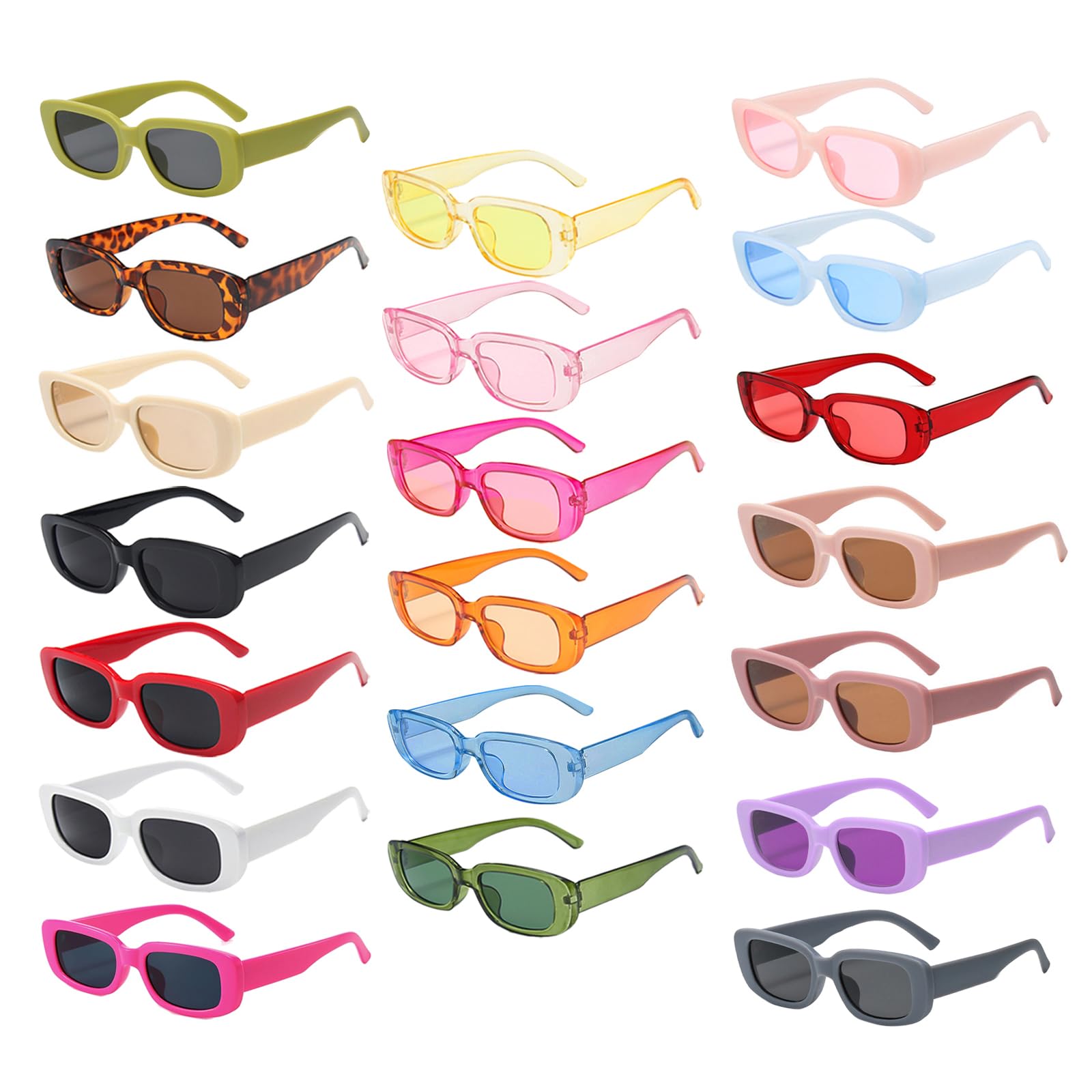 Pibupibu 20 Pack Rectangle Sunglasses Bulk, Retro Rectangle Sunglasses for Women, Fun Y2k Costume Accessories Glasses