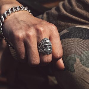 Stainless Steel Motorcycle Biker Ring Big Gorilla Ring Retro Punk Gothic Rings Guardian Amulet Ring Size 14