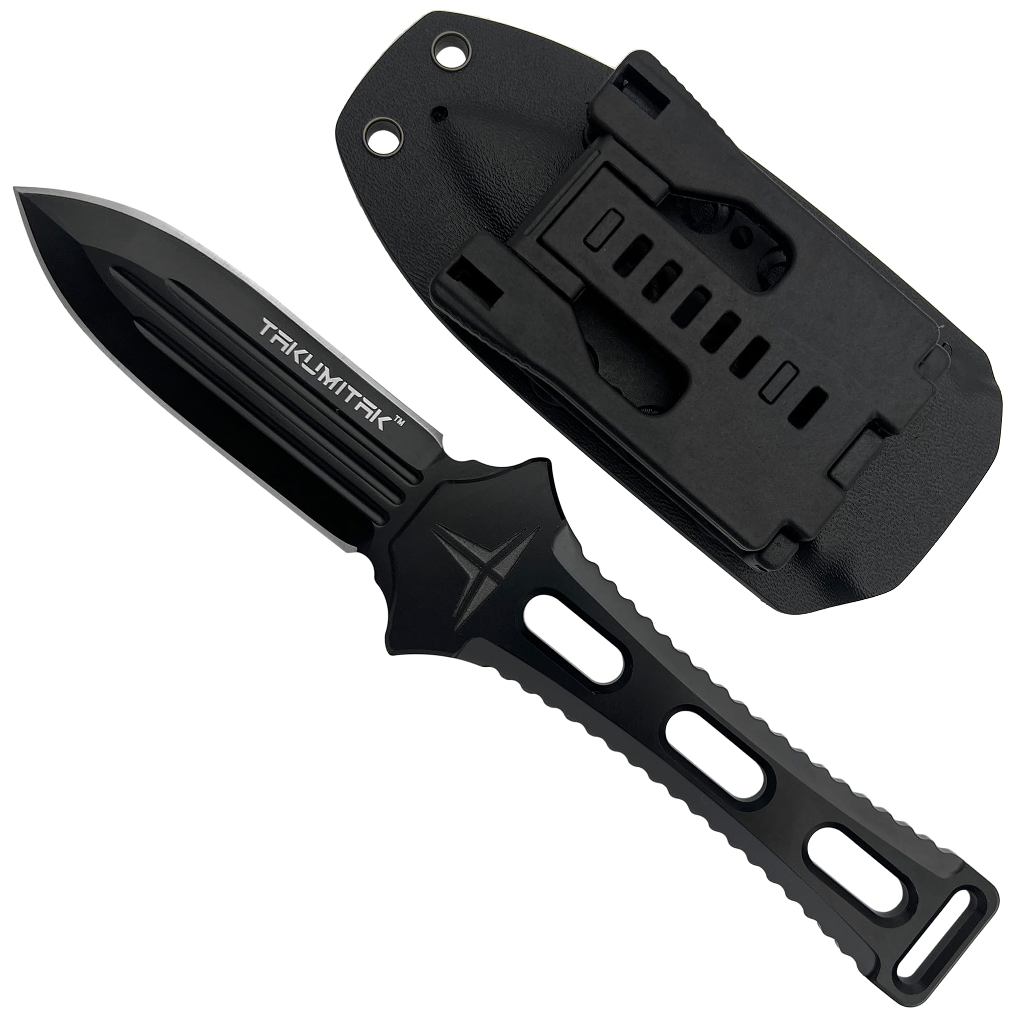 TAKUMITAK Hunting Knife Survival Knife D2 Fixed Blade Knives G10 Handle Kydex Sheath Molle Clip Camping Survival Tactical Hunting Gear EDC Knife 40062 (Black TKF205BK)