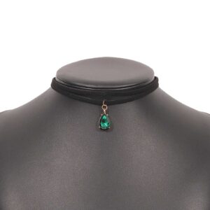 Iaceble Vintage Layered Suede Choker Necklace Green Teardrop Clavicle Necklace Black Velvet Choker Necklace Cz Emerald Pendant Necklace Collar Jewelry for Women and Girls