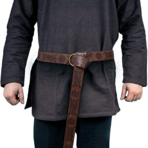 Viking Belt LARP Renaissance Belt Medieval Sabre Belt Celtic Leather Ring Belt for Men Women Knight Archery Belt (Dark brown)