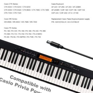 12V 2A Ac Dc Adapter for Casio Privia Power Cord, Compatible with Casio Digital Piano Keyboard AD-A12150LW, AD-A1215LW PX-130 PX-350 PX-160 PX-150 CDP-120 CTK-6000 CTK-6300 CTK-7200 Power Supply