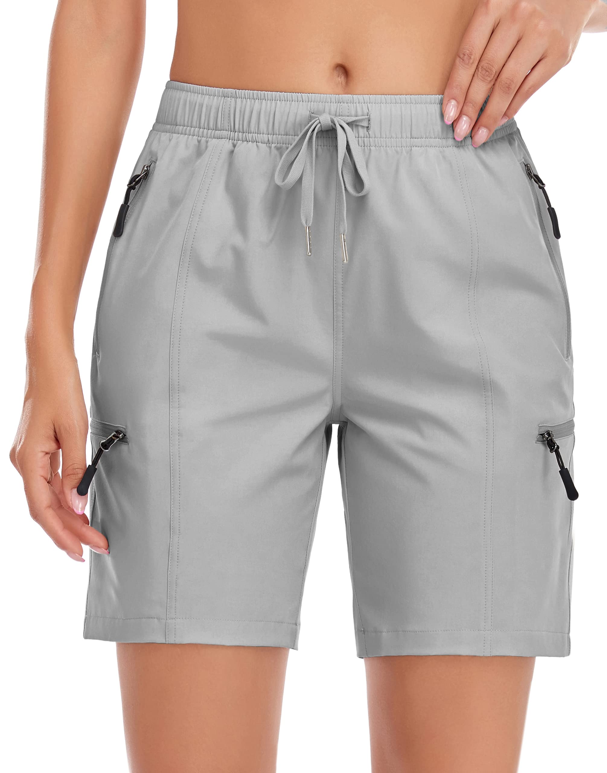 Nomolen Women's Hiking Cargo Shorts Quick Dry Lightweight 7" Athletic Golf Casual Summer Shorts with Zipper Pockets UPF 50+