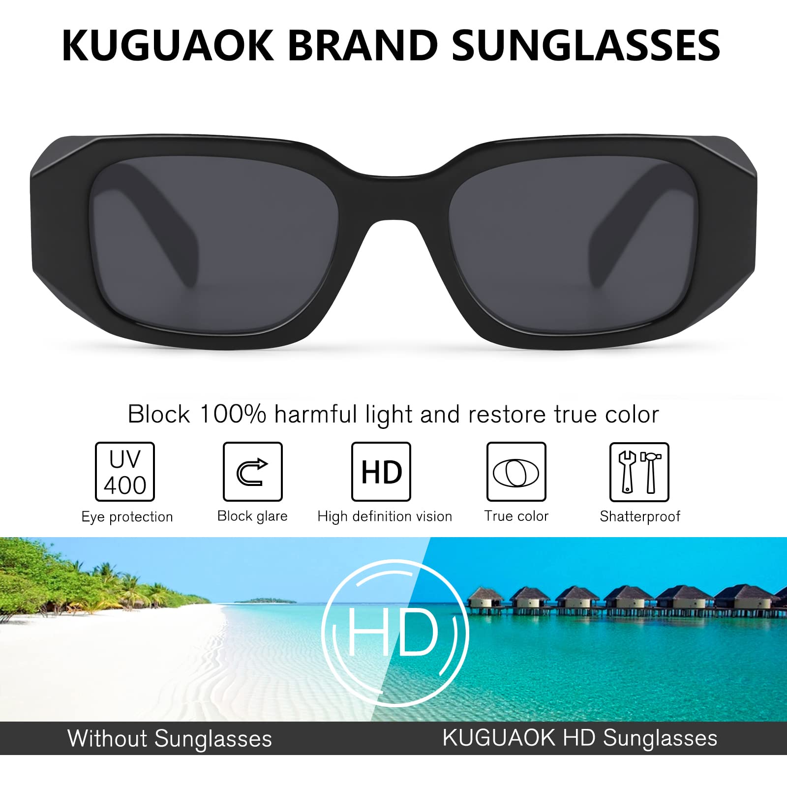 KUGUAOK Trendy Rectangle Sunglasses for Women 90s Retro Style Sun Glasses Outdoor Travel 100% UV Protection Goggles