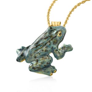 Ross-Simons Italian Green Enamel Frog Pendant Necklace in 18kt Gold Over Sterling