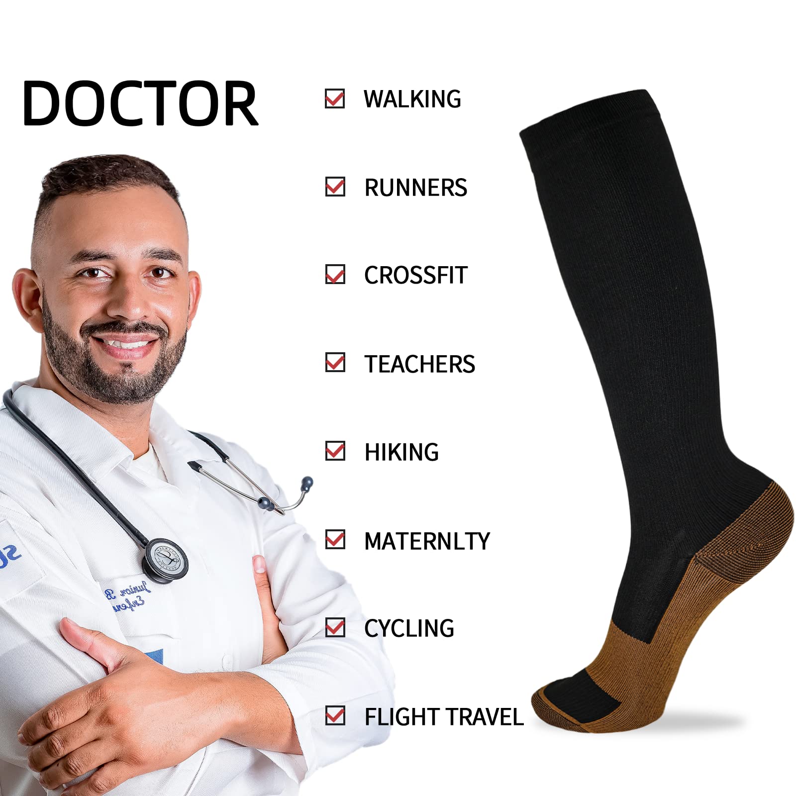 sainberth Compression Socks for Women & Men Circulation 4 Pairs 15-20mmHg for Nurse,Medical,Running,Athletic Support Socks,Black