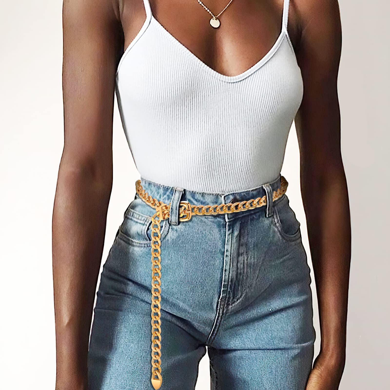 WHIPPY Waist Chain Belt Women Girls Adjustable Weave Body Link Belts for Jeans Dresses Gold M