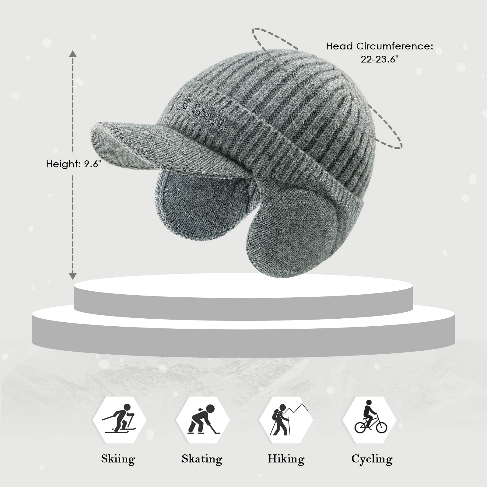 BAVST Hat for Men Knitted Beanie Women Winter Hats Men’s Stretchy Caps Outdoor Beanies Fleece Lined Ear Warmer (Light Grey)