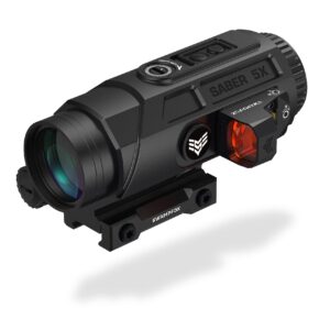 Swampfox Saber 5X Prism Scope with 90 Degree Offset RMSc Footprint Integrated Mounts - Green MOA