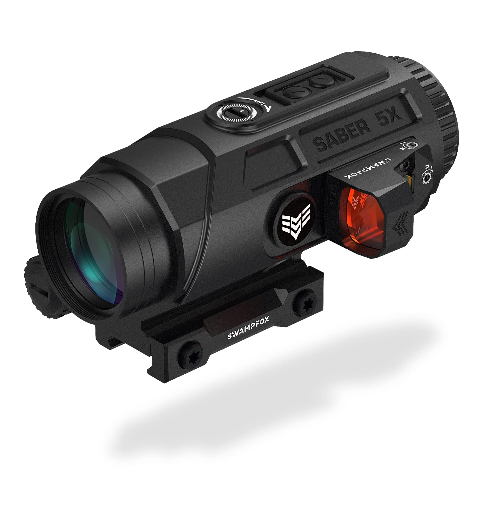 Swampfox Saber 5X Prism Scope with 90 Degree Offset RMSc Footprint Integrated Mounts - Green MOA