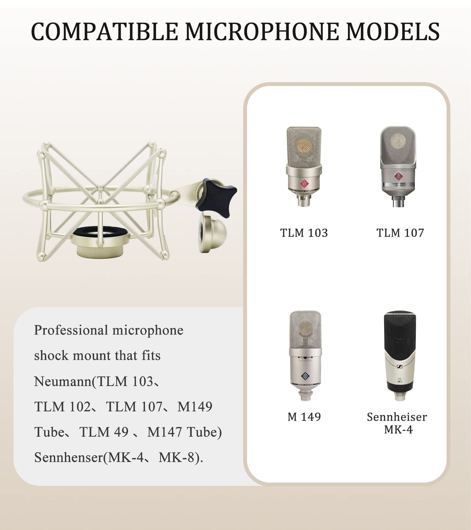 TLM 103 Shock Mount - Microphone Mount Compatible for Neumann TLM 103 M147 Condenser Mic by SUUNTOK,Silver