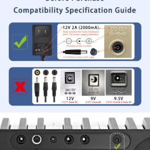 12V 2A Ac Dc Adapter for Casio Privia Power Cord, Compatible with Casio Digital Piano Keyboard AD-A12150LW, AD-A1215LW PX-130 PX-350 PX-160 PX-150 CDP-120 CTK-6000 CTK-6300 CTK-7200 Power Supply