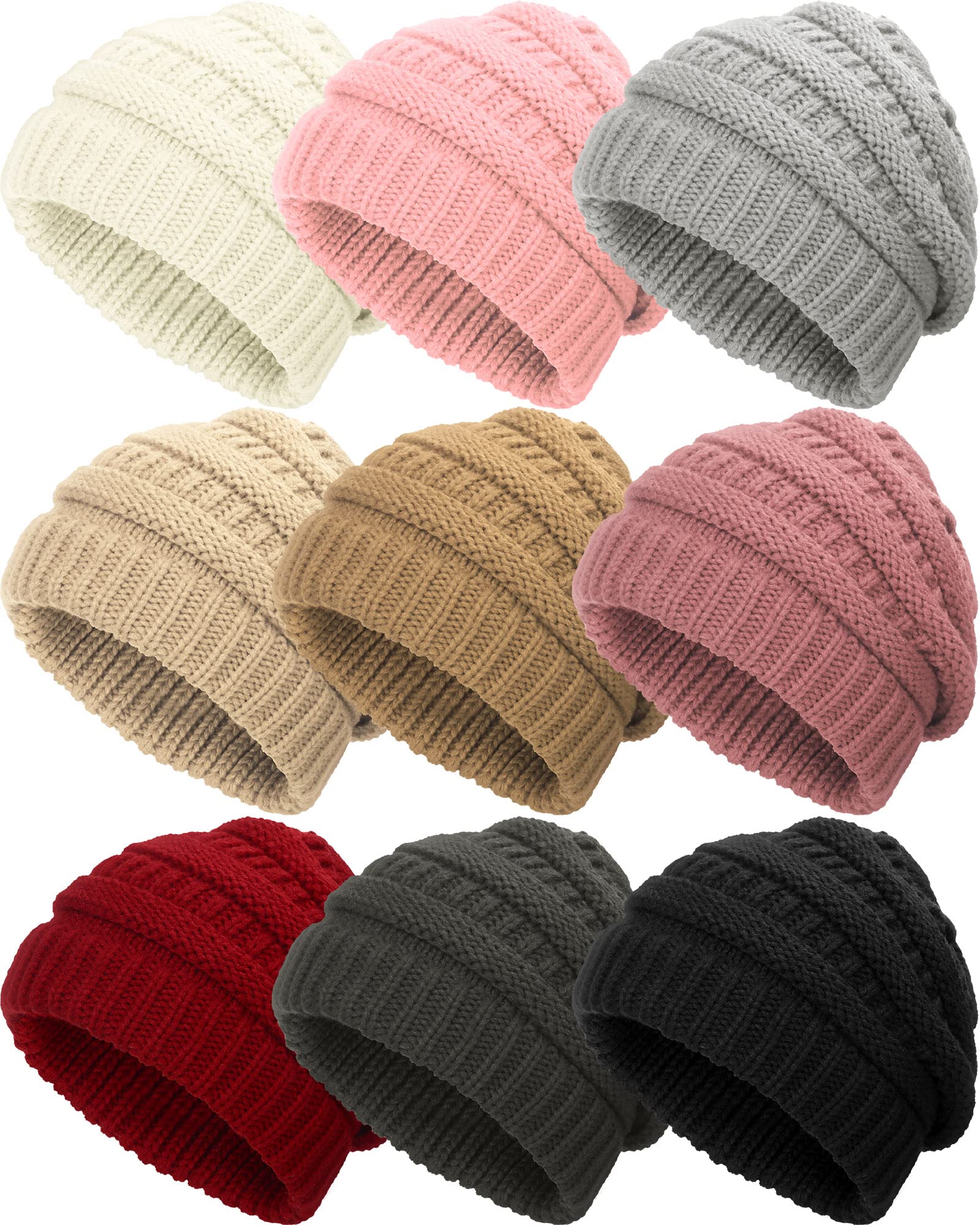 Foaincore 9 Pieces Slouchy Winter Hats for Women Knit Beanie Hats Warm Skull Caps Thick Winter Beanies