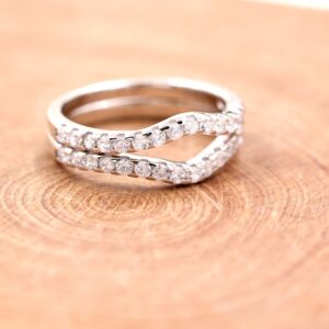 Uloveido 925 Silver Round CZ Pave V Shape Stacking Rings Guard Enhancer Set for Halo Solitaire Wedding Promise Rings Y2469 (Size 9)