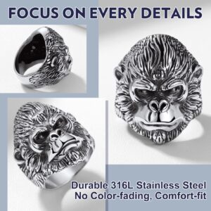 Stainless Steel Motorcycle Biker Ring Big Gorilla Ring Retro Punk Gothic Rings Guardian Amulet Ring Size 14