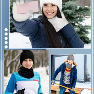 9 Pcs Winter Knitted Hat Scarf Gloves Set Warm Beanie Hat with Faux Fur Pom Fleece Lining Neck Warmer Touchscreen Gloves for Women, Men