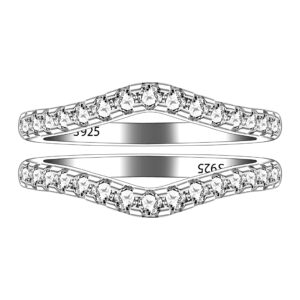 Uloveido 925 Silver Round CZ Pave V Shape Stacking Rings Guard Enhancer Set for Halo Solitaire Wedding Promise Rings Y2469 (Size 9)