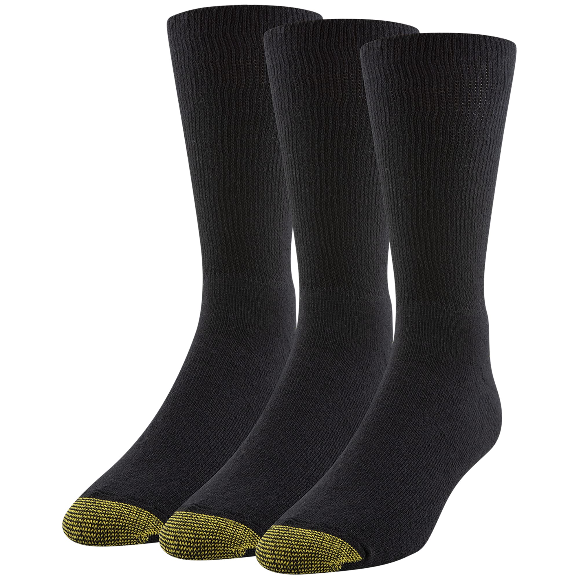 GOLDTOE Men's Non Binding Crew Socks, Multipairs, Black (3-Pairs), X-Large