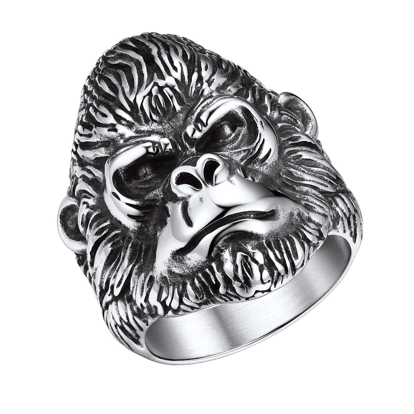 Stainless Steel Motorcycle Biker Ring Big Gorilla Ring Retro Punk Gothic Rings Guardian Amulet Ring Size 14