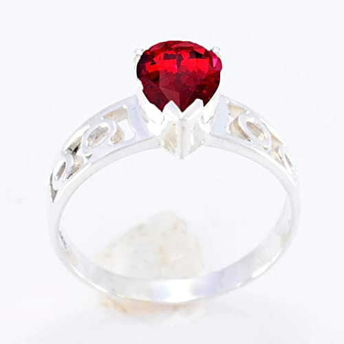 55Carat Bezel Setting Eternity Band Ring Sterling Silver Created Ruby Pear Shape Red Color Wedding Engagement Ring Jewelry Bezel Setting in Size 12 Party Wear Daily Wear Ornament