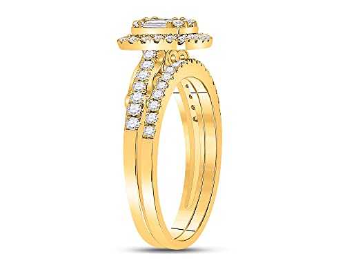 3/4 Carat (G-H, I1) Baguette Diamond Engagement Ring Wedding Set in 14K Yellow Gold