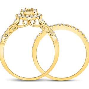 3/4 Carat (G-H, I1) Baguette Diamond Engagement Ring Wedding Set in 14K Yellow Gold