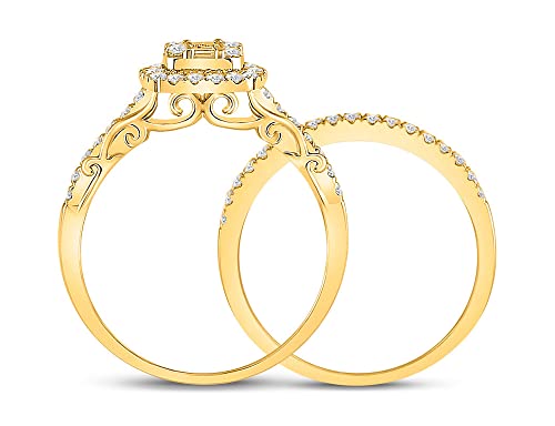 3/4 Carat (G-H, I1) Baguette Diamond Engagement Ring Wedding Set in 14K Yellow Gold