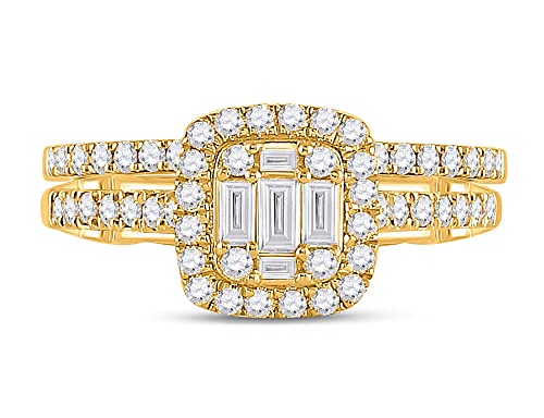 3/4 Carat (G-H, I1) Baguette Diamond Engagement Ring Wedding Set in 14K Yellow Gold