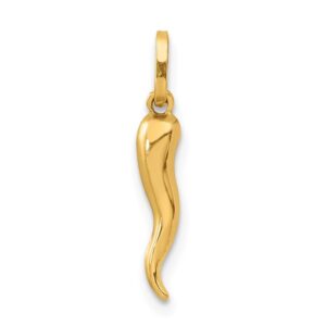 auriga fine jewelry 14k yellow gold italian horn pendant for women (l- 0.79 inch, w- 0.12 inch)