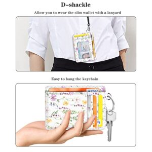 Coco Rossi Slim Front Pocket Wallet RFID ID Card Holder Cute Small Wallet with Keychian for Women,White Daisy