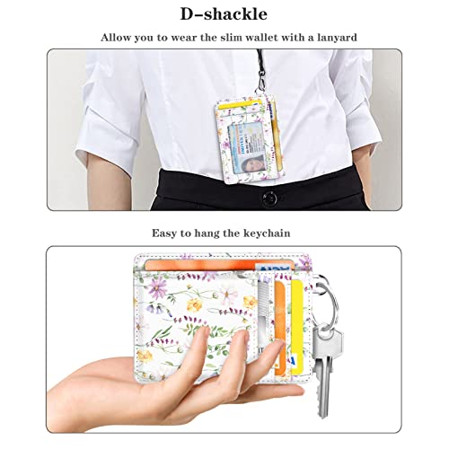 Coco Rossi Slim Front Pocket Wallet RFID ID Card Holder Cute Small Wallet with Keychian for Women,White Daisy