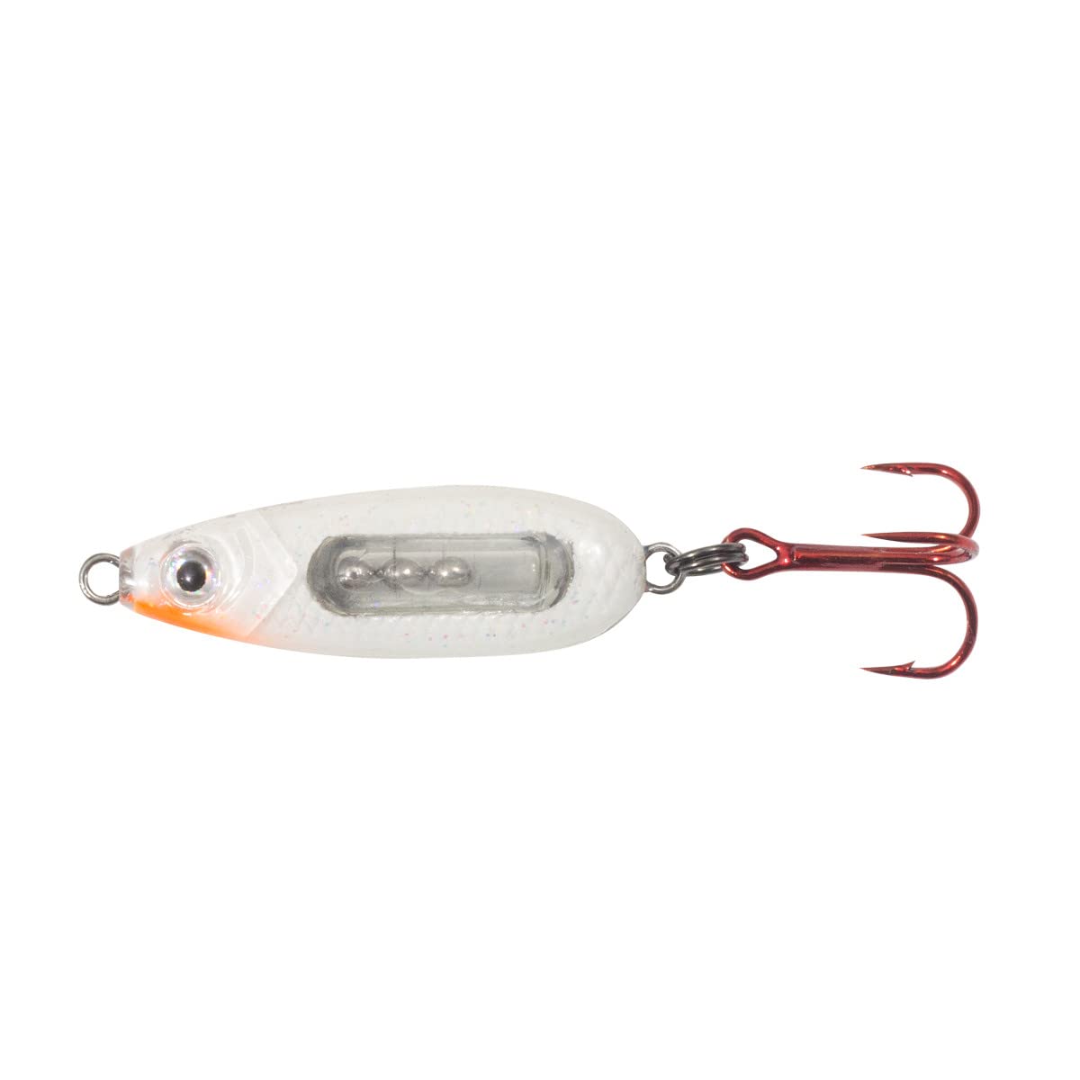 Northland Fishing Tackle Glass Buck-Shot Ice Fishing Jigging Spoon, Glo White, 3/32 Oz for Walleye, Perch, and Crappie