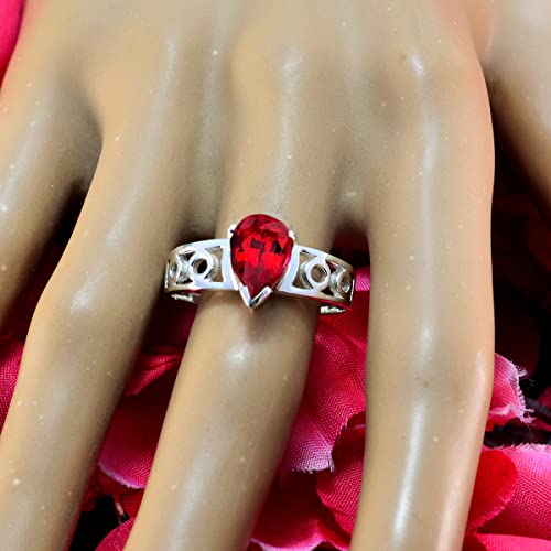 55Carat Bezel Setting Eternity Band Ring Sterling Silver Created Ruby Pear Shape Red Color Wedding Engagement Ring Jewelry Bezel Setting in Size 12 Party Wear Daily Wear Ornament