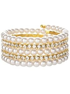 long tiantian pearl bracelets for women pearl jewelry crystal rhinestone bangle bracelets for women beaded stretch strand stackable bracelets wedding jewelry for brides