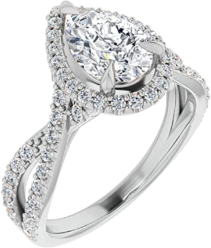 Sparkx Diamond 3.00 CT Pear Shaped Moissanite Engagement Ring, Halo Anniversary Ring, Twisted Vintage Promise Wedding Ring, 925 Sterling Silver Gift For Her (8)