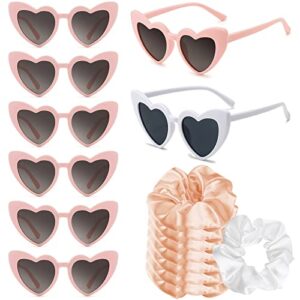 kuuqa 8 pairs heart shaped sunglasses and 8 pack satin bridesmaid scrunchies bachelorette party sunglasses bulk bride bridesmaid glasses wedding décor