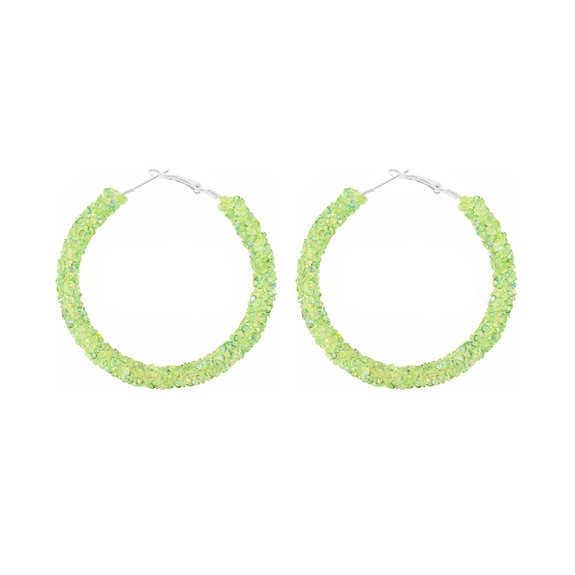 2 Pairs Glitter Sequins Hoop Earrings for Women Bohemian Circle Round Sparkle Rhinestone Crystal Wrapped Big Hoop Dangle Earrings Geometry Jewelry-green