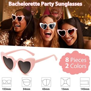 KUUQA 8 Pairs Heart Shaped Sunglasses and 8 Pack Satin Bridesmaid Scrunchies Bachelorette Party Sunglasses Bulk Bride Bridesmaid Glasses Wedding Décor