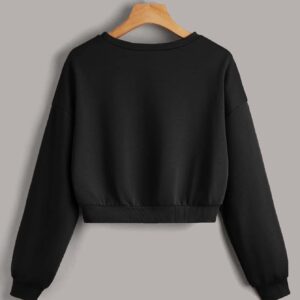 Verdusa Women's 2 Pack Long Sleeve Round Neck Crop Sweatshirt Top Black and White M