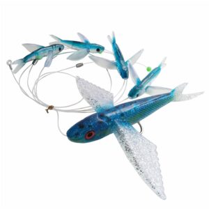 ocean cat fly fishtrolling lures baits with rigged hook 9/0 for marlin tuna mahi mahi dolphin durado wahoo big game saltwater fishing tackle (blue+spot- 8.5 in)