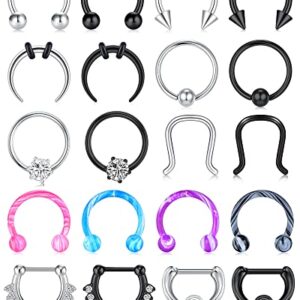 Incaton 20PCS 16G Surgical Steel Nose Septum Rings Piercing Jewelry Horseshoe Cartilage Helix Tragus Earring Hoop Eyebrow Lip Hoop Retainer for Women Men