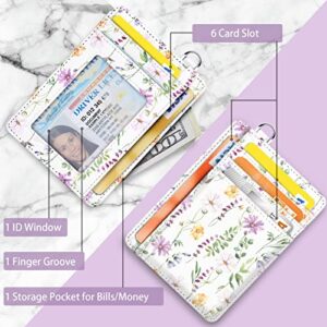 Coco Rossi Slim Front Pocket Wallet RFID ID Card Holder Cute Small Wallet with Keychian for Women,White Daisy