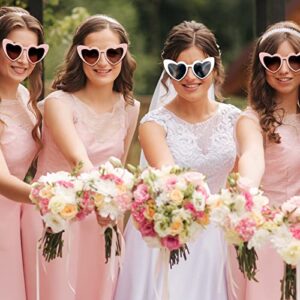 KUUQA 8 Pairs Heart Shaped Sunglasses and 8 Pack Satin Bridesmaid Scrunchies Bachelorette Party Sunglasses Bulk Bride Bridesmaid Glasses Wedding Décor