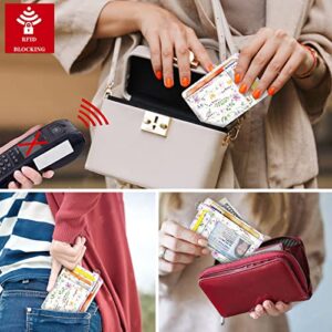 Coco Rossi Slim Front Pocket Wallet RFID ID Card Holder Cute Small Wallet with Keychian for Women,White Daisy