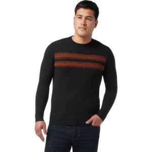 smartwool men's sparwood merino wool stripe crew sweater (regular fit), charcoal heather-picante heather, large