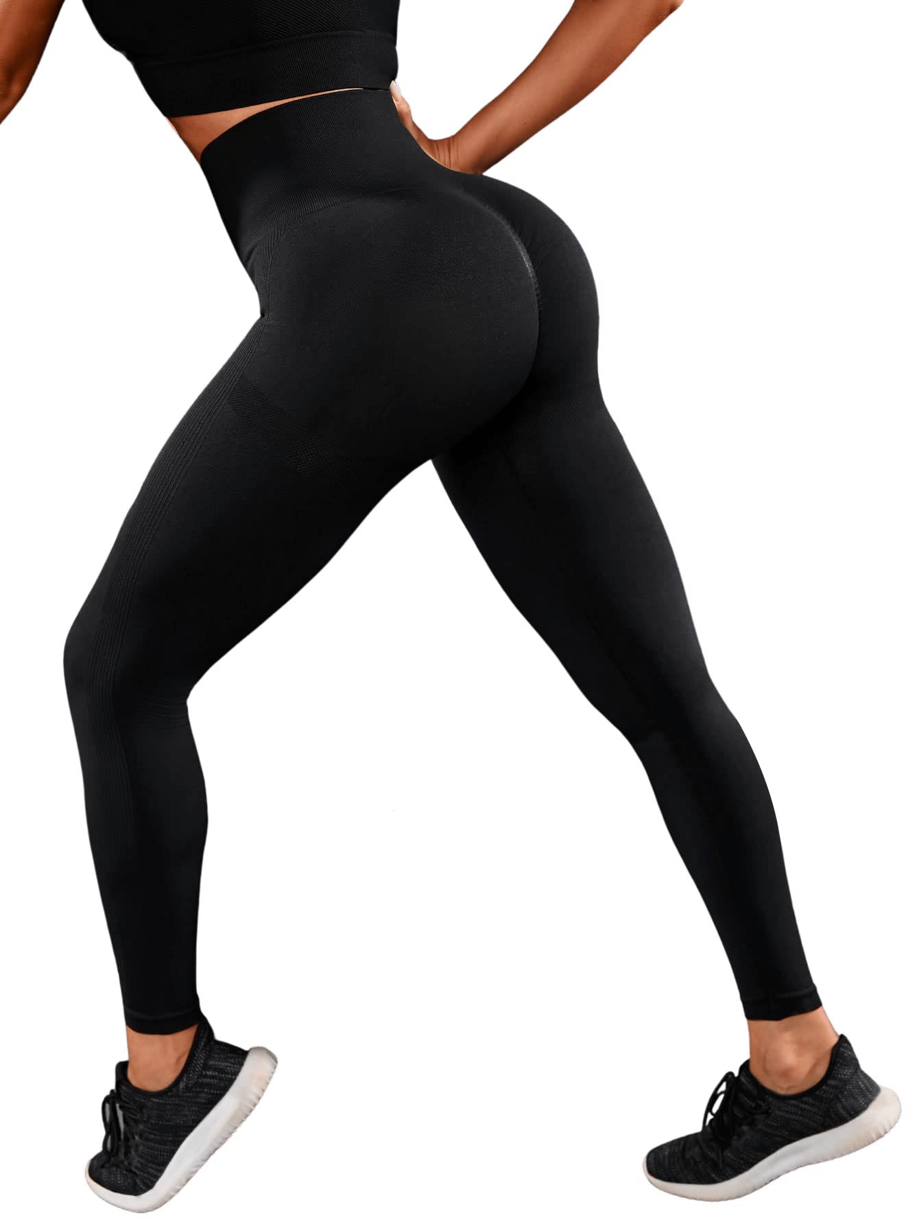 SHENHE Women's Seamless High Waisted Leggings Tummy Control Workout Yoga Pants Seamless Black L