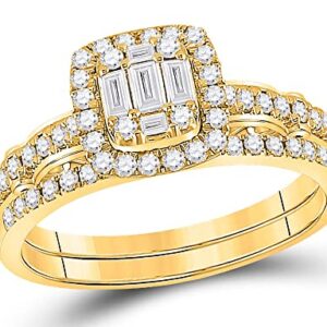 3/4 Carat (G-H, I1) Baguette Diamond Engagement Ring Wedding Set in 14K Yellow Gold